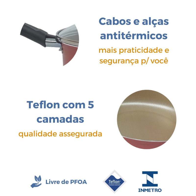 Jogo de Panelas Kit 9 Pçs Antiaderente Tampa Vidro Teflon