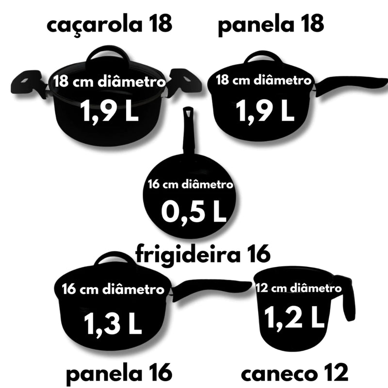 Jogo De Panelas 8 Pçs Plus Antiaderente Com Tampa Vidro