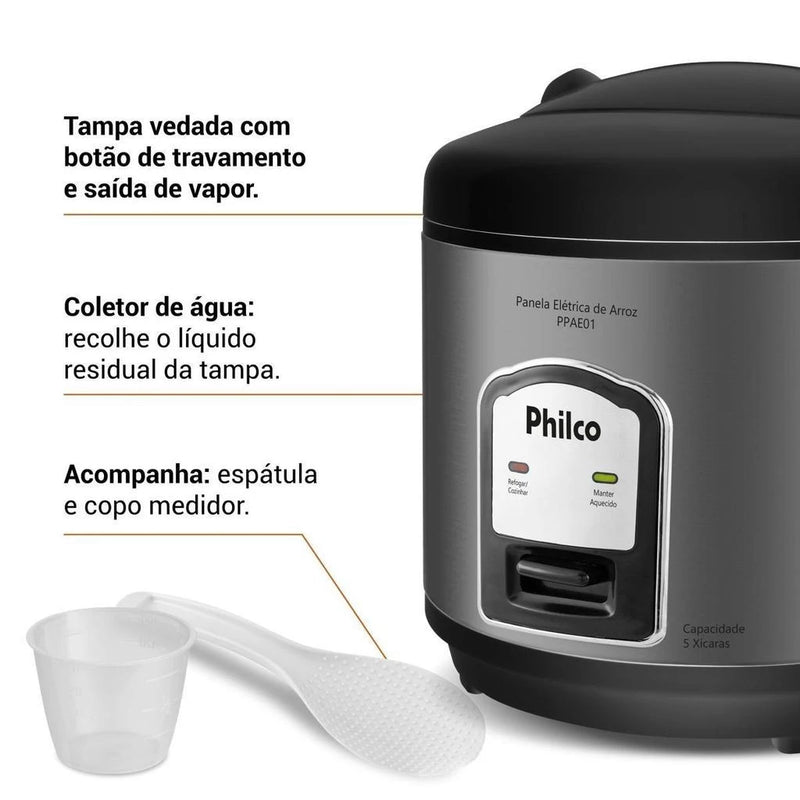 Panela de Arroz Elétrica Philco 5 Xícaras 1,6L